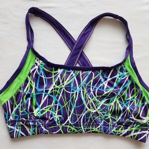 Fitted Sports Bra SIZE LARGE - MEDIUM SUPPORT funky Purple Retro 80's XERSION